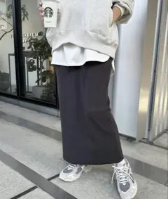 andme アンドミー　セルフカットリブロングタイトスカート　スミクロ　L