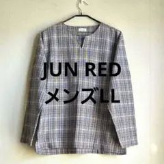 メンズLL JUNRed チェック キーネック 長袖シャツ カットソー 茶 ✕黒