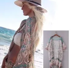 大人気✨めっちゃ可愛✨大きいサイズもOK✨エスニック花柄✨ロング丈ガウン✨緑