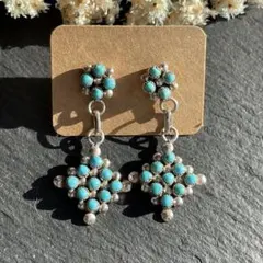 新品　ズニ族　Zuni インディアンジュエリー　ピアス　ターコイズ　シルバー