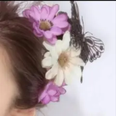 浴衣 着物　髪飾り 花と蝶のヘアコーム 2点セット