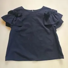 トップス　ショート丈　クイーンズコート　フリルカットソー　紺色のサムネイル