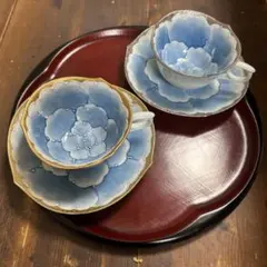 有田焼 文山窯 プラチナ牡丹・金牡丹 　カップ＆ソーサー 2客セット