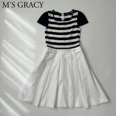 美品　M'S GRACY エムズグレイシー フレアワンピース ボーダーニット