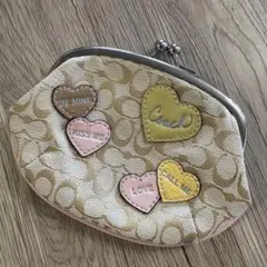 ハートアップリケ がま口コインケース　シグネチャー