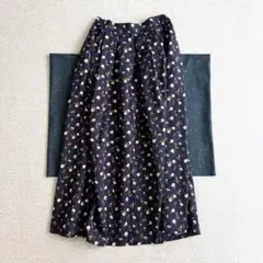 earth music&ecology 花柄スカート F ネイビー ロングフレア