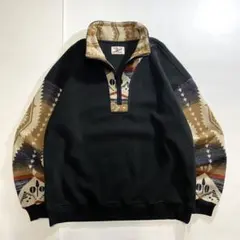 Karaku カラク ナバボ柄 コンビ ハーフジップポーラーフリースプルオーバー