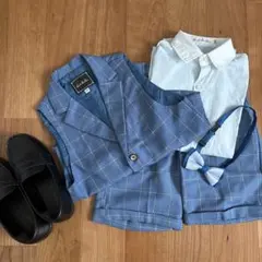 フォーマルセット 140cm 青色 チェック柄