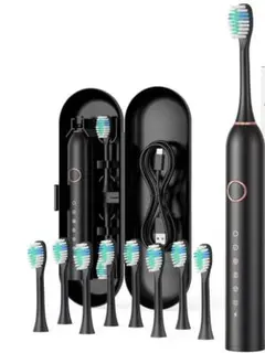 전동 칫솔 IPX7 방수 6 모드 음파 칫솔 (리필 브러시 8개 포함), 충전식 보관 케이스 포함