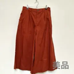 美品★UNIQLOオレンジ ブラウン綿麻ワイドレッグ キュロットパンツLサイズ