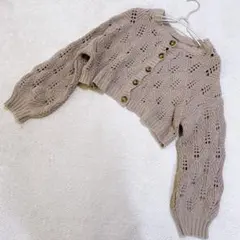 レース編み ベージュ カーディガン ニット Lサイズ