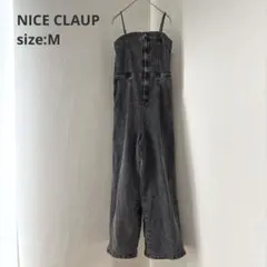 【NICE CLAUP】（M）デニムサロペット オールインワン ブラックのサムネイル