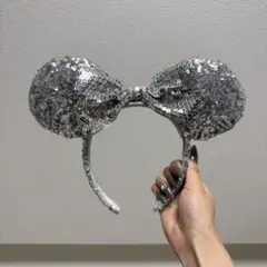 ミッキー耳カチューシャ シルバー スパンコール