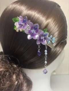 お花の髪飾り レジン ディップフラワー クリップ ホテイアオイ No.219