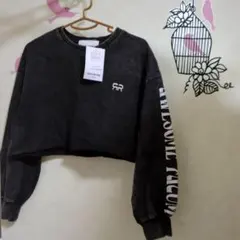 クロップド丈 ブラック 長袖 Tシャツ RR