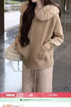 SNSで大バズり SHEIN ホワイト ファー付きジップアップパーカー L