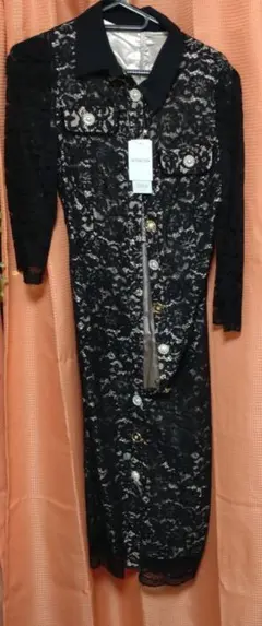 tocco 襟付き多種パールビジュー釦レースタイトワンピース　M