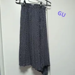 フレアロングスカート ネイビー 幾何学模様 GU