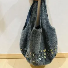 グレー ファー ハンドバッグ ビーズ装飾