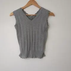 【美品】fifthレースニットベストFグレー夏涼感上品透け感ノースリーブ伸縮性◎