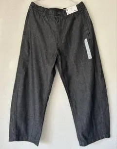 【GU】ライトデニムバレルレッグイージーパンツ　ダークグレーL