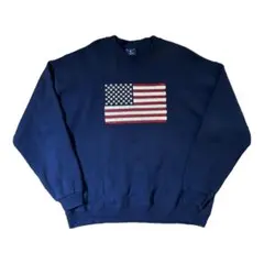 星条旗 刺繍 クルーネック スウェット ネイビー 古着90s 00s USA製のサムネイル