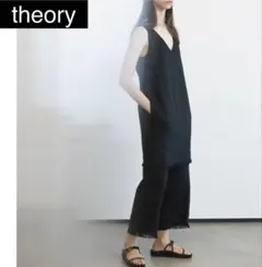 【美品】THEORY　ワンピース　リネン　麻　フリンジ　黒　21SS　サイズＳのサムネイル