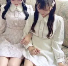 【匿名配送・訳あり】evelynリボンビジュー襟ミニワンピース ホワイト