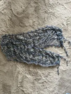 花柄シフォンストール 青系 フリンジ付き