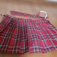 赤とチェック柄 プリーツスカート ネクタイ付き スクールスカート
