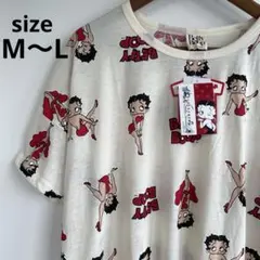 新品 Betty Boop ベティ・ブープ 総柄 Tシャツ オフホワイトのサムネイル