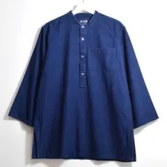 初期 旧・笹倉玄照堂 藍木綿 インディゴ バンドカラー シャツ 8分袖