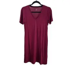 Vネックミニワンピース部屋着ジャージー素材半袖赤色