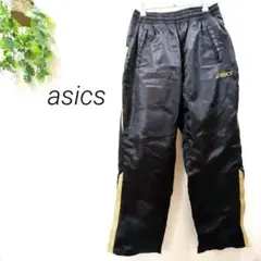 asics アシックス　ジャージ　黒　ウィンドブレーカー　ズボン　ゴールド