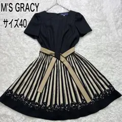 M'S GRACY ワンピース 40 黒 切替 フレア 半袖 上品 フォーマル