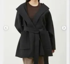 ミラオーウェン　共布ベルト付ハーフ丈フードリバーコート