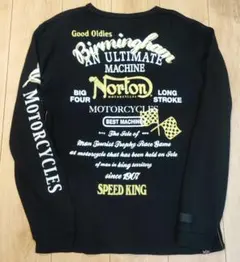 【存在感抜群】Norton ノートン ワッフル 長袖Tシャツ バック刺繍 黒 L