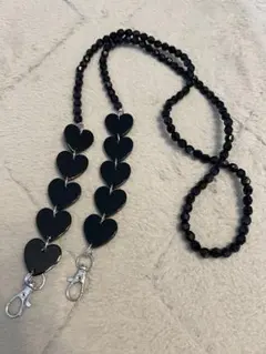 ブラック ハート型 スマホストラップ