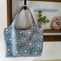 ハンドメイド　ミニサイズトートバッグ　お弁当バッグ　サブバッグカメリア柄サックス