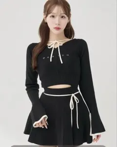 Darich ダーリッチ ウエストオープンリボンデザインニットミニワンピース