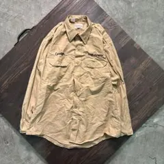 7BS2 USA製　サファリシャツ　長袖ワークシャツ　刺繍入り　ベージュ　古着