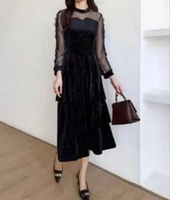 【最安値】ティアードベロアワンピースSパーティドレス黒 オケージョンドレス結婚式