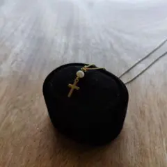 ハンドメイド　ネックレス　淡水パール　ビンテージチャーム