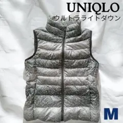 UNIQLO ユニクロ ウルトラライトダウンベストM ニット総柄 グレー系