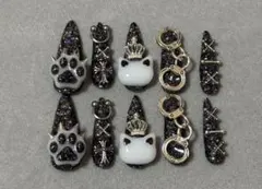 現品限り ネイルチップ 地雷 サブカル 量産型 黒 猫 クロミ キティ ラメ
