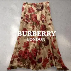 ◼︎BURBERRY LONDON 42 シルク100% 花柄フレアスカートのサムネイル