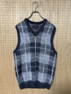 BEAMS + モヘア ニットベスト チェック グレー ビームスプラス