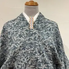 超美品 竺仙 本染浴衣 奥州小紋 松煙染 型染 着物 夏物 青 168 トール