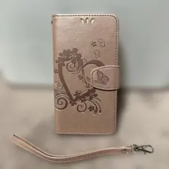 Arrows Be F-04K ケース 　ハートデザイン 手帳型　ローズゴールド