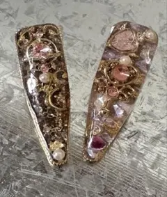ピンクとブラウンのヘアクリップセット